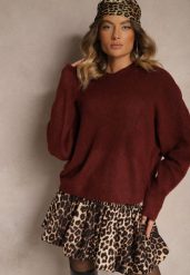 Bordowy Casualowy Sweter z Wełną Sassilae. Czerwone swetry nierozpinane damskie Renee, m, bez wzorów, z jeansu, biznesowe, bez kołnierzyka, bez ramiączek. Za 119.99 zł.