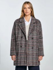 Płaszcz damski z dodatkiem wełny kratę szary Ariela 000. Szare płaszcze damskie BIG STAR, l, bez wzorów, z tkaniny, eleganckie, bez kołnierzyka, bez kaptura. Za 499.99 zł.