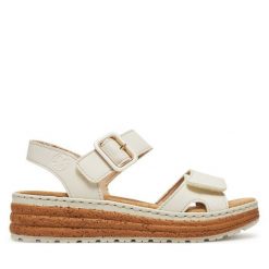 Sandały Rieker. Brązowe sandały damskie Rieker, bez wzorów, bez obcasa, na koturnie, bez zapięcia. Za 319.99 zł.