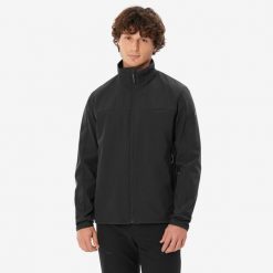 Kurtka softshell turystyczna męska Quechua MT100. Czarne kurtki męskie FORCLAZ, l, bez wzorów, z polaru, sportowe, bez kaptura. Za 199.99 zł.