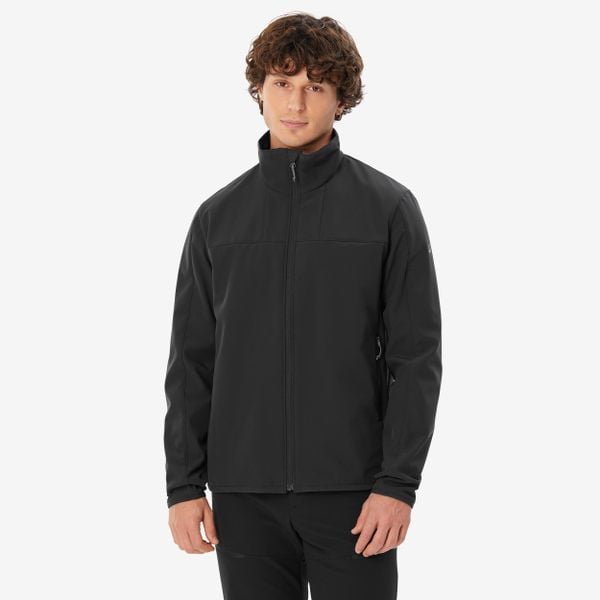 Second Life - Kurtka softshell turystyczna męska Quechua MT100. Czarne kurtki męskie FORCLAZ, l, bez wzorów, z materiału, eleganckie, bez kaptura. Za 119.00 zł.