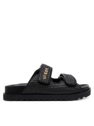 Guess Klapki Fadeliza FLJFDE FAP19 Czarny. Czarne klapki damskie Guess, z aplikacjami, z tworzywa sztucznego, bez obcasa, bez zapięcia. Za 339.99 zł.