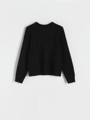 Gładki sweter - czarny. Czarne swetry nierozpinane damskie Reserved, l, bez wzorów, z dzianiny, bez kołnierzyka, bez ramiączek. W wyprzedaży za 35.99 zł.