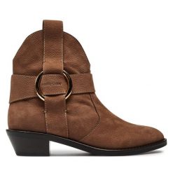 Kowbojki See By Chloé. Brązowe botki damskie See By Chloé, bez wzorów, bez obcasa, na słupku, bez zapięcia. Za 2,609.00 zł.