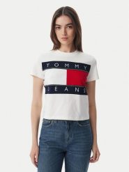 Tommy Jeans T-Shirt Flag DW0DW22818 Biały Regular Fit. Białe t-shirty damskie Tommy Jeans, m, bez wzorów, z bawełny, bez kołnierzyka, bez ramiączek. Za 209.99 zł.