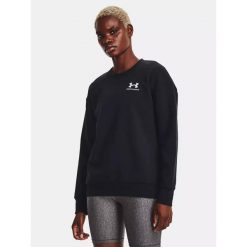 Bluza fitness damska UNDER ARMOUR Essential Fleece Crew. Czarne bluzy damskie Under Armour, l, bez wzorów, casualowe, bez ramiączek, bez kaptura. Za 129.99 zł.