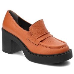 Pomarańczowe Półbuty Armodo Modne Obuwie Damskie. Brązowe półbuty damskie Armodo, bez wzorów, ze skóry, eleganckie, bez obcasa, na obcasie, bez zapięcia. Za 331.99 zł.