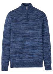 Sweter melanżowy ze stójką, z dzianiny z bawełną. Niebieskie swetry męskie bonprix, m, bez wzorów, z bawełny, bez kołnierzyka, bez ramiączek. Za 117.99 zł.