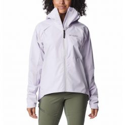 Kurtka softshell damska Columbia Platinum Peak. Fioletowe kurtki sportowe damskie Columbia, xs, bez wzorów, z softshellu, bez ramiączek, bez kaptura, trekkingowe. Za 299.99 zł.