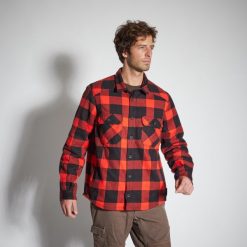 Kurtka flanelowa myśliwska Solognac 500. Czerwone kurtki męskie SOLOGNAC, m, bez wzorów, z bawełny, sportowe, bez kaptura. Za 229.99 zł.
