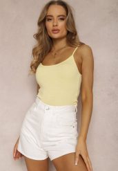 Jasnożółty Top Rhodamene. Żółte topy damskie Renee, xl, bez wzorów, z bawełny, bez kołnierzyka, bez ramiączek. Za 14.99 zł.
