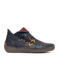 Botki Rieker. Niebieskie botki damskie Rieker, bez wzorów, bez obcasa, na płaskiej podeszwie, bez zapięcia. Za 349.99 zł.