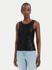 Guess Top W6GP26 K3157 Czarny Slim Fit. Czarne topy damskie Guess, xxl, z aplikacjami, z bawełny, bez kołnierzyka, bez ramiączek. Za 264.99 zł.
