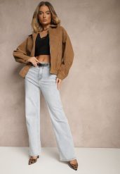 Jasnoniebieskie Jeansy High Waist o Szerokim Kroju w Klasycznym Stylu Sesalitia. Niebieskie jeansy damskie Renee, z aplikacjami, z jeansu, eleganckie, z podwyższonym stanem. Za 119.99 zł.