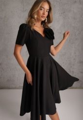 Czarna Sukienka o Rozkloszowanym Kroju z Odpinaną Kwiatową Aplikacją Anastosa. Czarne sukienki damskie Renee, na imprezę, l, z aplikacjami, eleganckie, bez kołnierzyka, bez ramiączek, midi, kopertowe. Za 249.99 zł.