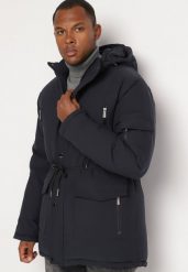 Granatowa Kurtka Parka z Odpinanym Kapturem i Kieszeniami Ściągana w Talii Norira. Niebieskie kurtki męskie Born2be, l, bez wzorów, z jeansu, eleganckie. Za 319.99 zł.