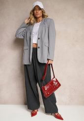 Ciemnoszare Bawełniane Spodnie High Waist o Szerokim Kroju Velili. Szare spodnie materiałowe damskie Renee, bez wzorów, z bawełny, eleganckie, z podwyższonym stanem. Za 119.99 zł.