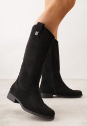 Czarne Ażurowe Botki z Geometryczną Ozdobą Naeraste. Czarne botki damskie Renee, z aplikacjami, z jeansu, bez obcasa, na płaskiej podeszwie, bez zapięcia. Za 159.99 zł.