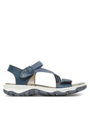 Rieker Sandały CEO-68871-14 Niebieski. Niebieskie sandały damskie Rieker, bez wzorów, z materiału, bez obcasa, na płaskiej podeszwie, bez zapięcia. Za 299.99 zł.