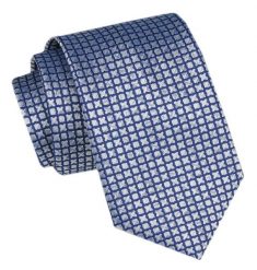 Modny Krawat Męski - Alties - Drobny, Niebieski Wzór. Niebieskie krawaty i muchy Alties, bez wzorów, z tkaniny, eleganckie. Za 49.00 zł.