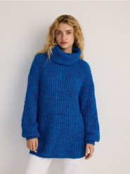 Sweter z golfem - wielobarwny. Swetry nierozpinane damskie Reserved, l, bez wzorów, z dzianiny, bez kołnierzyka, bez ramiączek. W wyprzedaży za 79.99 zł.
