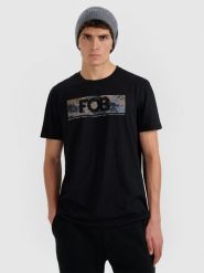 4F T-shirt regular z nadrukiem męski - czarny M. Czarne t-shirty męskie 4F, m, bez wzorów, z materiału, bez kołnierzyka, bez ramiączek. Za 69.99 zł.