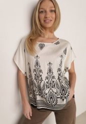 Czarna Wiskozowa Bluzka z Etnicznym Wzorem Melloshell. Czarne bluzki damskie Born2be, l, bez wzorów, z wiskozy, eleganckie, bez kołnierzyka, bez ramiączek. Za 49.99 zł.