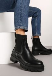 Czarne Płaskie Botki w Stylu Sztybletów z Ozdobnymi Przeszyciami Narirae. Czarne botki damskie Renee, na jesień, bez wzorów, z jeansu, eleganckie, bez obcasa, na obcasie, bez zapięcia. Za 159.99 zł.