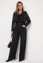 Ciemnoszare Bawełniane Jeansy o Szerokim Fasonie z Paskiem w Komplecie Neveaura. Szare jeansy damskie Born2be, bez wzorów, z bawełny, eleganckie, z podwyższonym stanem. Za 129.99 zł.