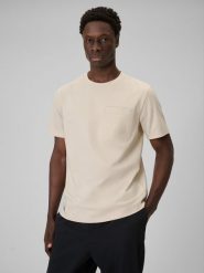 4F T-shirt regular gładki męski - beżowy M. Brązowe t-shirty męskie 4F, m, bez wzorów, z bawełny, bez kołnierzyka, bez ramiączek. Za 79.99 zł.