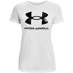 Koszulka damska Under Armour Live Sportstyle Graphic biała. Białe koszulki sportowe damskie Under Armour, xl, bez wzorów, bez ramiączek. Za 52.90 zł.