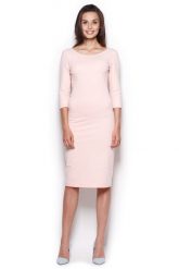 Midi Sukienka z Rękawem 3/4- Różowa. Czerwone sukienki damskie Figl, l, bez wzorów, z bawełny, bez kołnierzyka, bez ramiączek, midi. Za 239.00 zł.
