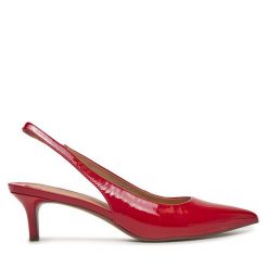 Sandały LAUREN RALPH LAUREN. Czerwone sandały damskie Lauren Ralph Lauren, bez wzorów, bez obcasa, na szpilce, bez zapięcia. Za 542.99 zł.