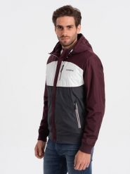 Kurtka męska sportowa - bordowa V18 C447 - S. Czerwone kurtki sportowe męskie Ombre Clothing, m, bez wzorów, bez kaptura. W wyprzedaży za 159.99 zł.