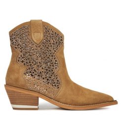 Kowbojki Alma En Pena. Brązowe botki damskie Alma En Pena, bez wzorów, bez obcasa, na słupku, bez zapięcia. Za 579.99 zł.