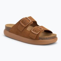 Klapki damskie Scholl Noelle Chunky Suede. Brązowe klapki damskie Scholl, bez wzorów, z materiału, sportowe, bez obcasa, bez zapięcia. Za 279.99 zł.