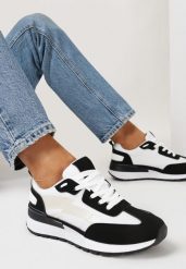 Czarno-Białe Sneakersy z Kolorowymi Wstawkami Rawilo. Czarne obuwie sportowe damskie Born2be, bez wzorów, z dresówki, bez zapięcia. Za 89.99 zł.