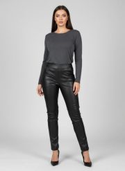 Eleganckie czarne spodnie BengaMetallic07 o kroju slim fit PLUS SIZE XXL OVERSIZE JESIEŃ. Czarne spodnie materiałowe damskie Moda Size Plus Iwanek, na jesień, bez wzorów, z elastanu, biznesowe, plus size. Za 199.90 zł.