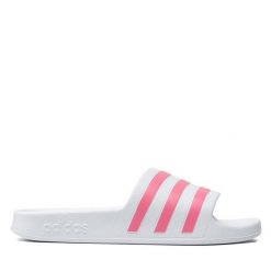 Klapki adidas. Białe klapki damskie Adidas, bez wzorów, sportowe, bez obcasa, bez zapięcia. Za 119.99 zł.