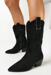 Czarne Botki w Stylu Kowbojek z Delikatnym Haftem Launide. Czarne botki damskie Born2be, na jesień, bez wzorów, boho, bez obcasa, na obcasie, bez zapięcia. Za 159.99 zł.