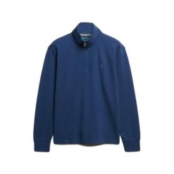 Sweter z prążkowanego materiału z zamkiem na szyi Superdry. Niebieskie swetry męskie Superdry, na zimę, m, bez wzorów, prążkowane, bez kołnierzyka, bez ramiączek. Za 288.40 zł.