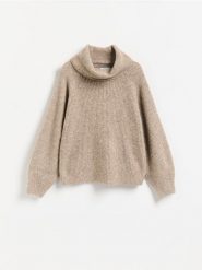 Sweter z dodatkiem wełny - brązowy. Brązowe swetry nierozpinane damskie Reserved, l, bez wzorów, z dzianiny, bez kołnierzyka, bez ramiączek. Za 149.99 zł.