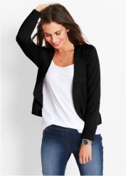 Krótki sweter rozpinany z wiskozą. Czarne kardigany damskie bonprix, bez wzorów, z wiskozy, eleganckie, bez kołnierzyka. Za 94.99 zł.