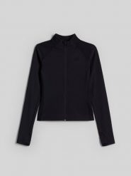 4F Bluza do jogi slim szybkoschnąca damska - czarna S. Czarne bluzy damskie 4F, l, bez wzorów, z włókna, sportowe, bez ramiączek, bez kaptura. Za 199.99 zł.