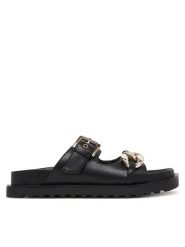 Guess Klapki FLJFT5 ELE03 Czarny. Czarne klapki damskie Guess, z aplikacjami, ze skóry, bez obcasa, bez zapięcia. Za 479.99 zł.