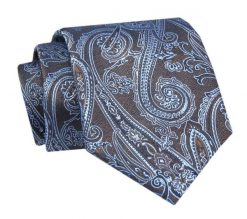 Krawat - ALTIES - Niebieski Wzór na Brązowym Tle. Niebieskie krawaty i muchy Alties, bez wzorów, z tkaniny, eleganckie. Za 49.00 zł.