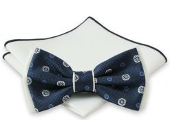 Granatowa Mucha + Biała Poszetka - Chattier, Męska. Niebieskie krawaty i muchy Chattier, bez wzorów, eleganckie. Za 59.00 zł.