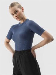 4F T-shirt slim bezszwowy gładki damski - granatowy XS/S. Niebieskie t-shirty damskie 4F, s, bez wzorów, z dzianiny, sportowe, bez kołnierzyka, bez ramiączek. Za 29.99 zł.