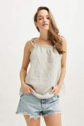 TOP MIA JASNO SZARY L - Flawless. Szare topy damskie Flawless, l, bez wzorów, z dzianiny, eleganckie, bez kołnierzyka, bez ramiączek. Za 105.00 zł.