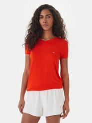 Emporio Armani T-Shirt EW000409 AF19024 U5029 Koralowy Regular Fit. Pomarańczowe t-shirty damskie Emporio Armani, m, bez wzorów, z bawełny, bez kołnierzyka, bez ramiączek. Za 259.99 zł.